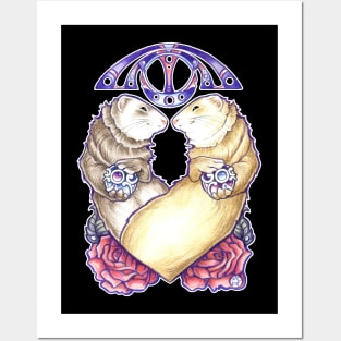 Ferret Gemini Zodiac Sign - White Outlined Version Posters and Art